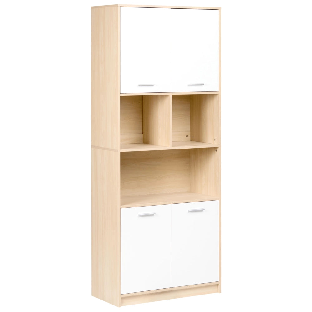 Libreria a 4 ante in truciolato marrone chiaro e bianco Mobili da ufficio minimalisti Ripiani apribili e chiudibili