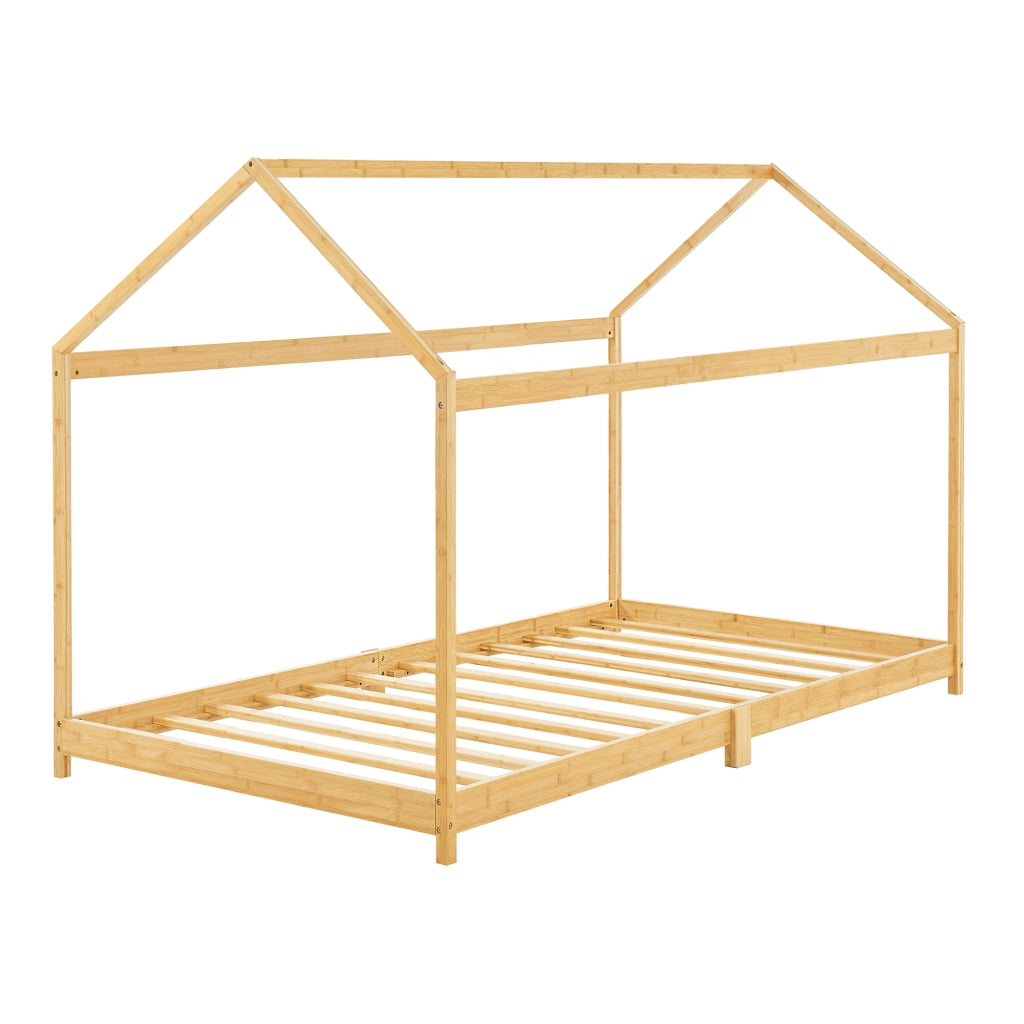 Letto per Cameretta Vindafjord a Forma di Casetta in Bambù Naturale 90x200 cm [en.casa]