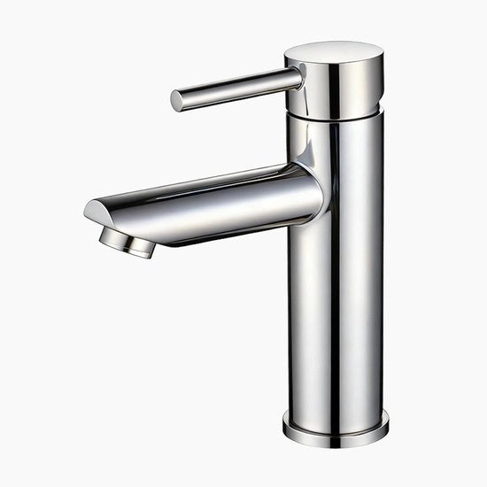 Wastafel da bagno in acciaio inox 304, rubinetto a singolo foro, acqua calda e fredda, modello da installazione, adatto per bagno e cucina - finitura lucida, scarico rettilineo