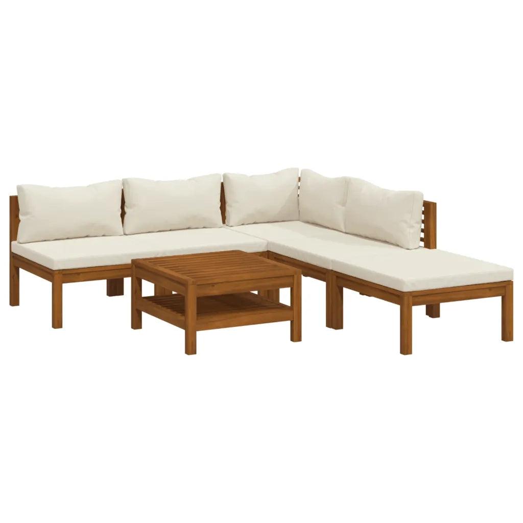 Set Divani da Giardino 6 pz con Cuscini Crema in Legno Acacia cod mxl 38167