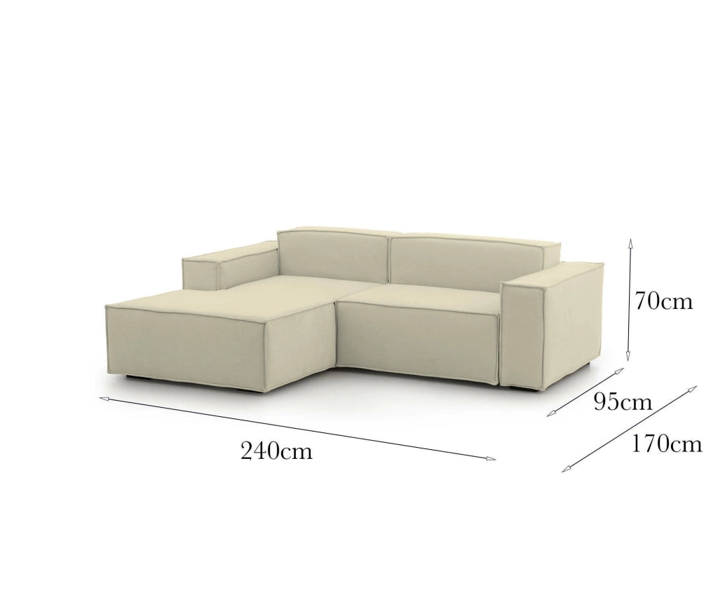 Divano fisso Assurte, Divano componibile a 2 posti large con penisola sinistra, Made in Italy, SofÒ  moderno in tessuto, Cm 240x170h70, Beige