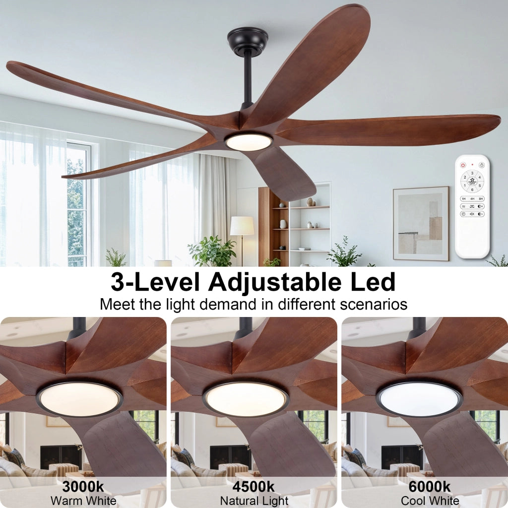 Ventilatore da soffitto 60 pollici con luce, ultrapiatto, 5 pale legno massello noce scuro, 3CCT dimmerabile, 6 velocit¨¤, aria silenziosa