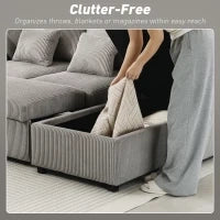 Divano Letto Moderno a U con 2 Chaise Longue e Vani Contenitore, Velluto a Coste, 282x140x86 cm, Grigio