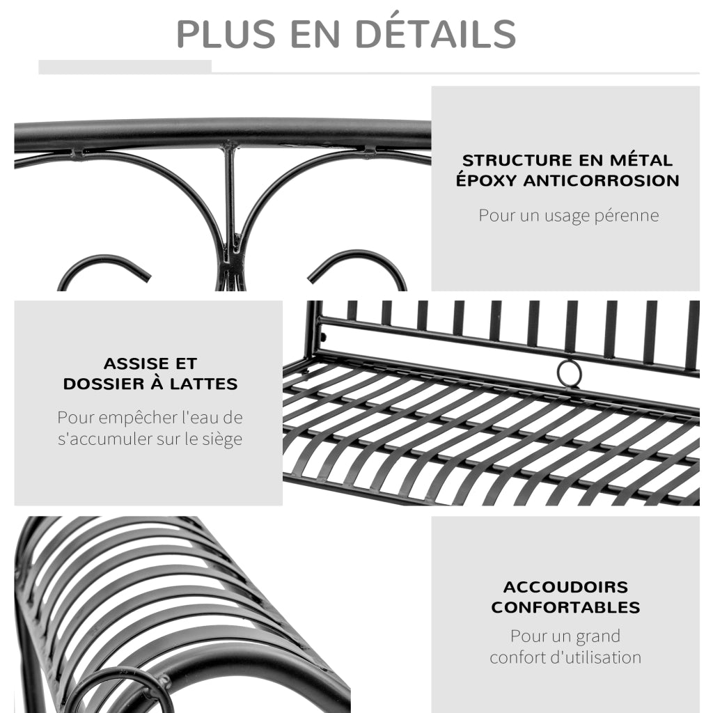 Panchina 2 Posti Sospesa per Giardino in Metallo ¨C zephmum ¨C 137x58x52 cm Nero