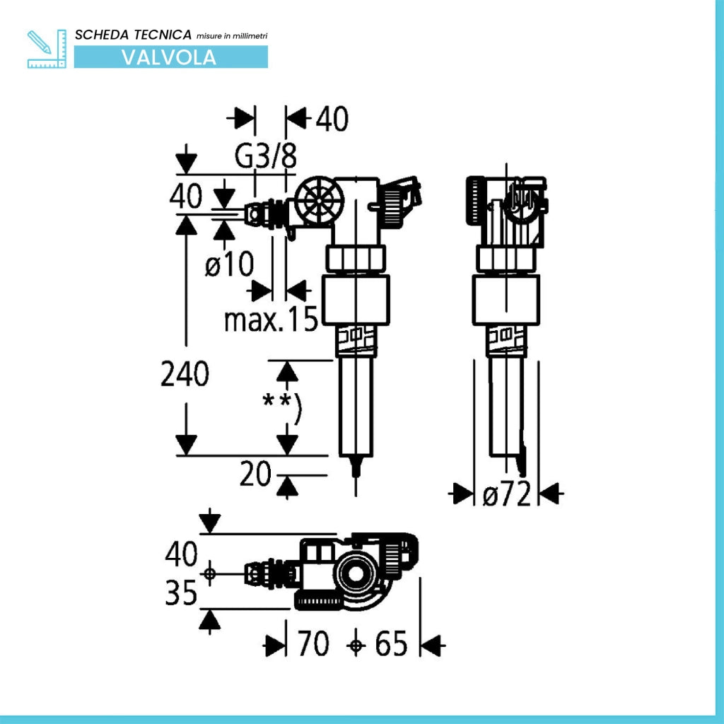 Valvola di carico a galleggiante 3/8" ricambio Grohe 43537000