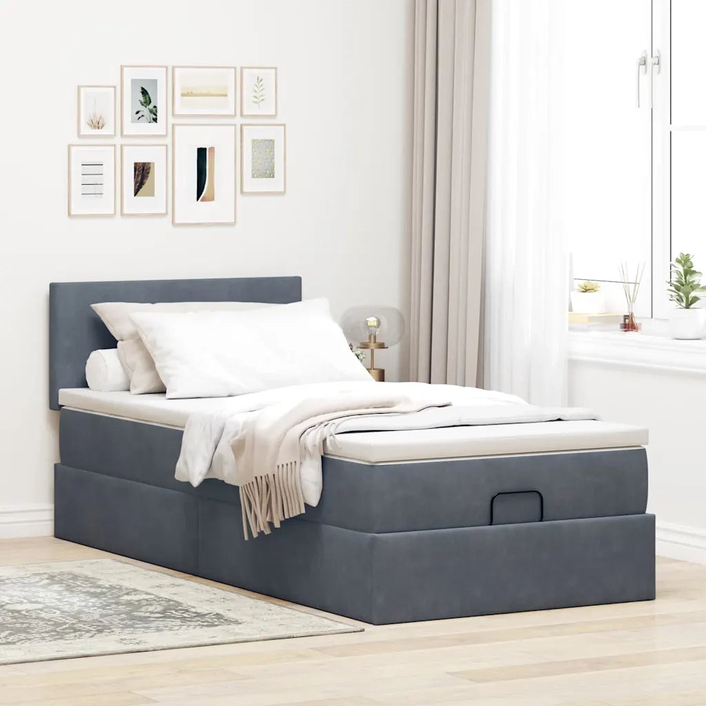 Struttura Letto Pouf con Materasso 90x200 cm in Velluto 3312525