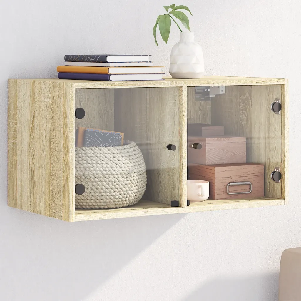 Armadietto a Muro | Mobile a Muro con Ante in Vetro Rovere Sonoma 68,5x37x35 cm