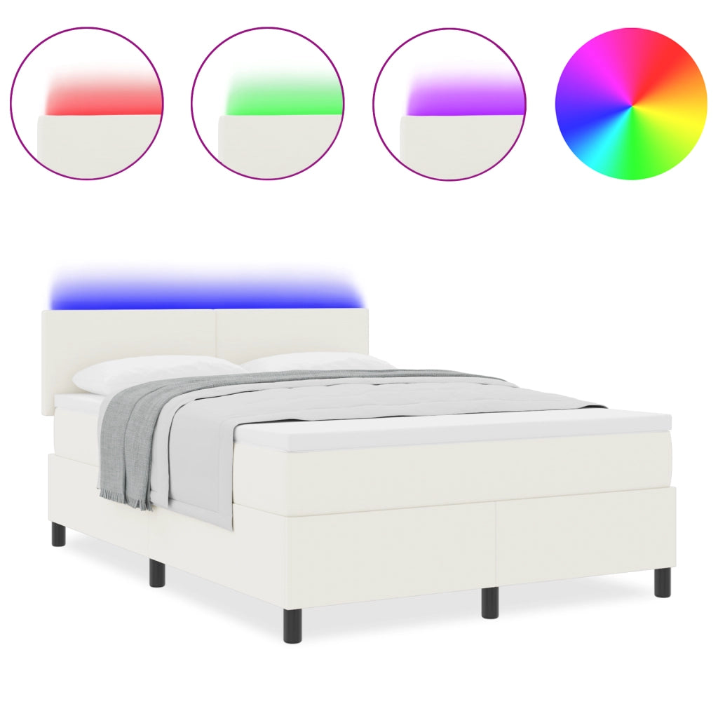 Letto Box Spring con Materasso & Luce LED Crema 140x200 cm Tessuto Corduroy