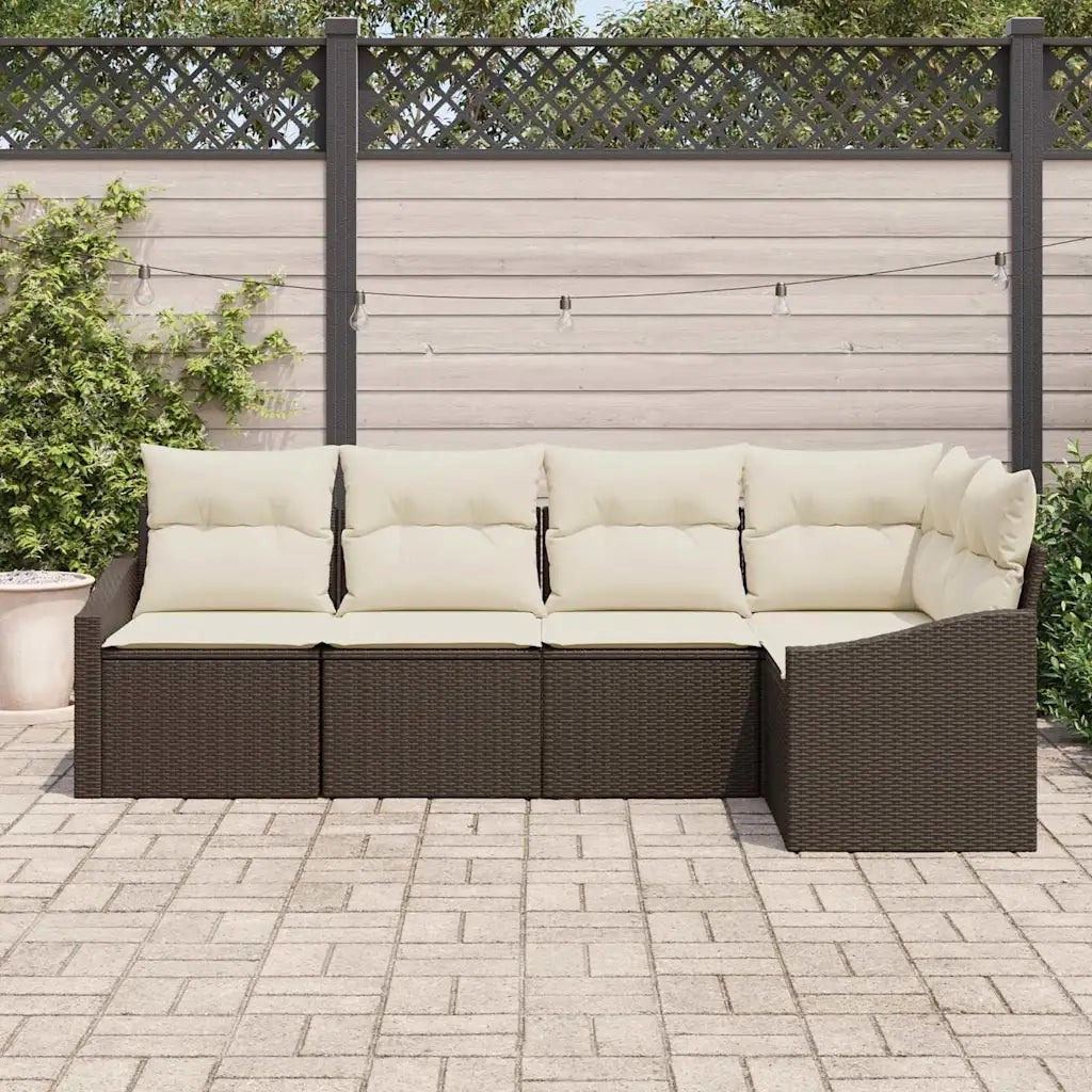 Set Divano da Giardino 5 pcs Marrone e bianco polyrattan 3355387