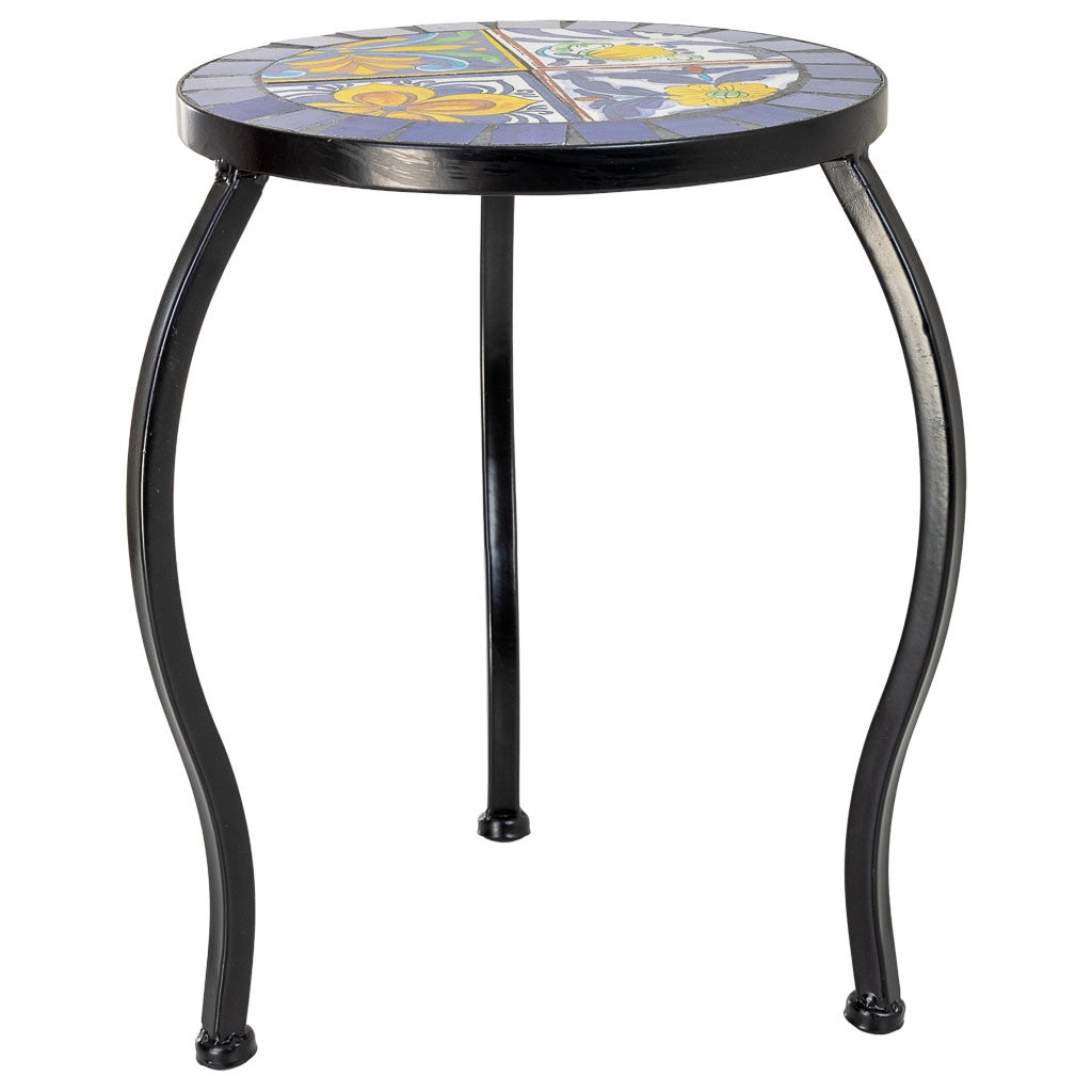 Set di 3 supporti, mosaico Blu e ferro battuto, 33x33x37h-28x28x33h-23