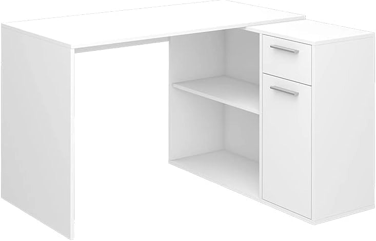 Scrivania angolare Robin, Bianco, 120 x 60 cm, con cassetto estraibile e possibilità di posizionamento variabile