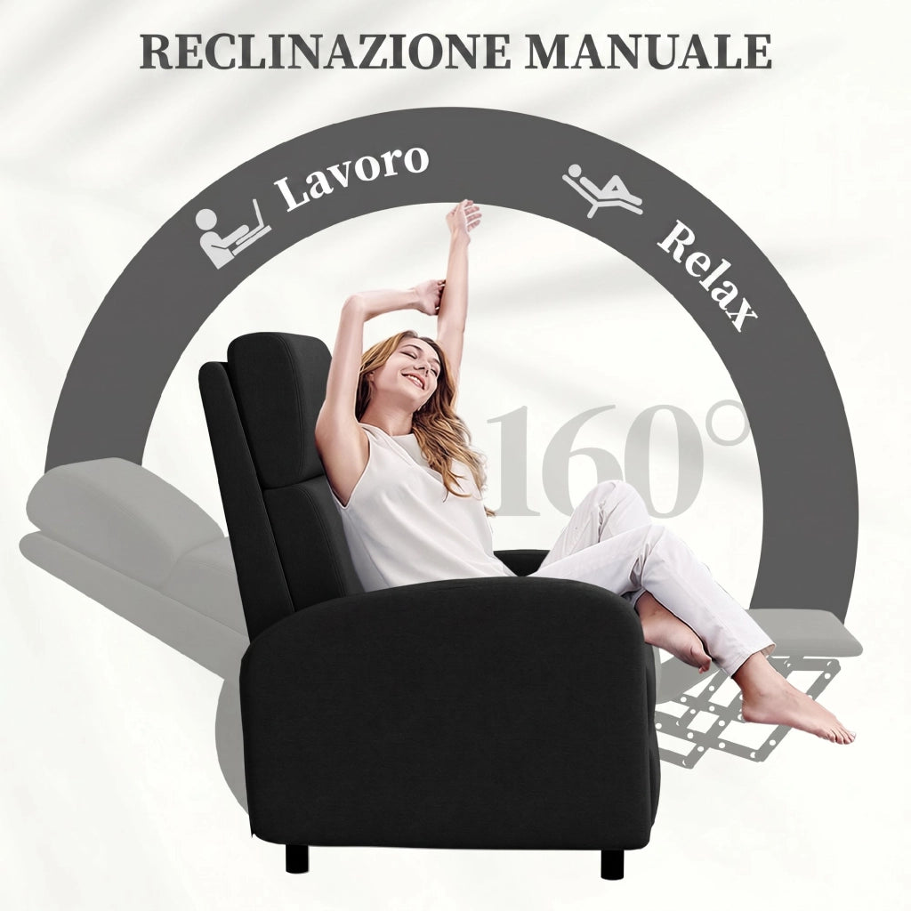 Poltrona Reclinabile Relax con Poggiapiedi in Tessuto ¨C Zephmum ¨C Nero