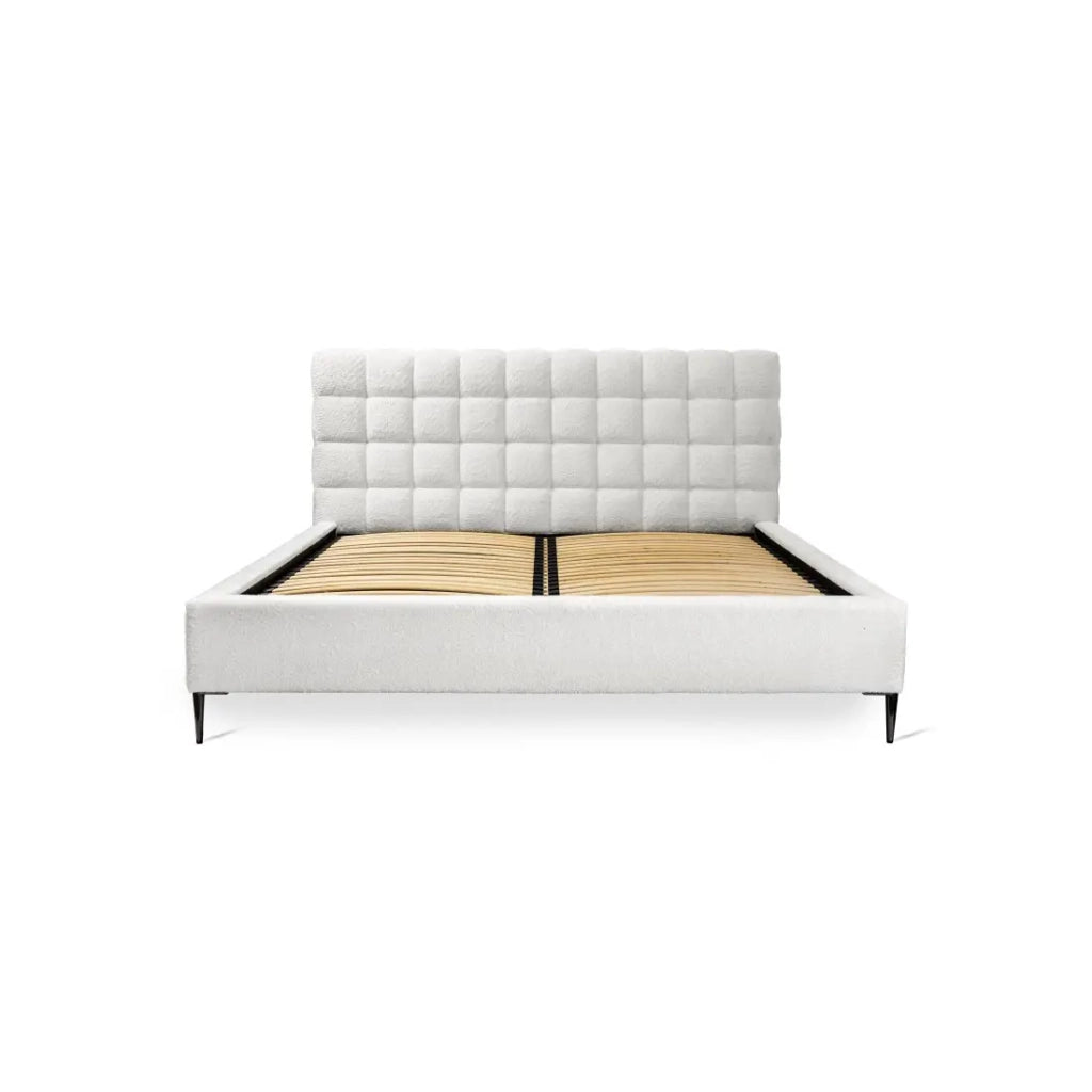 Letto MILLIO – Avorio – 140x200 cm – Tessuto bouclé chenille – Rete inclusa – Comfort hotel 5 stelle
