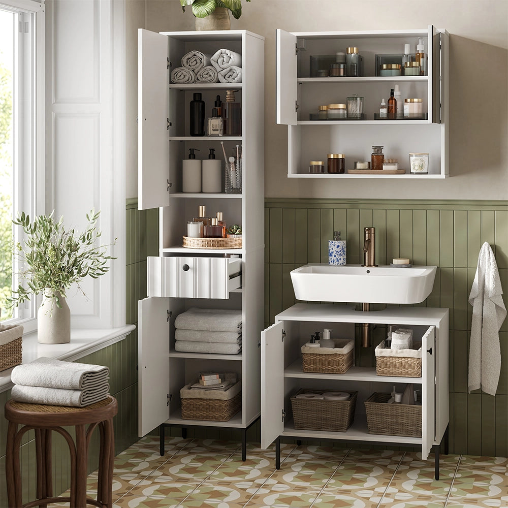 Vicco Armadio per il bagno Ondulazione bianca 40 x 190 cm con 2 porte