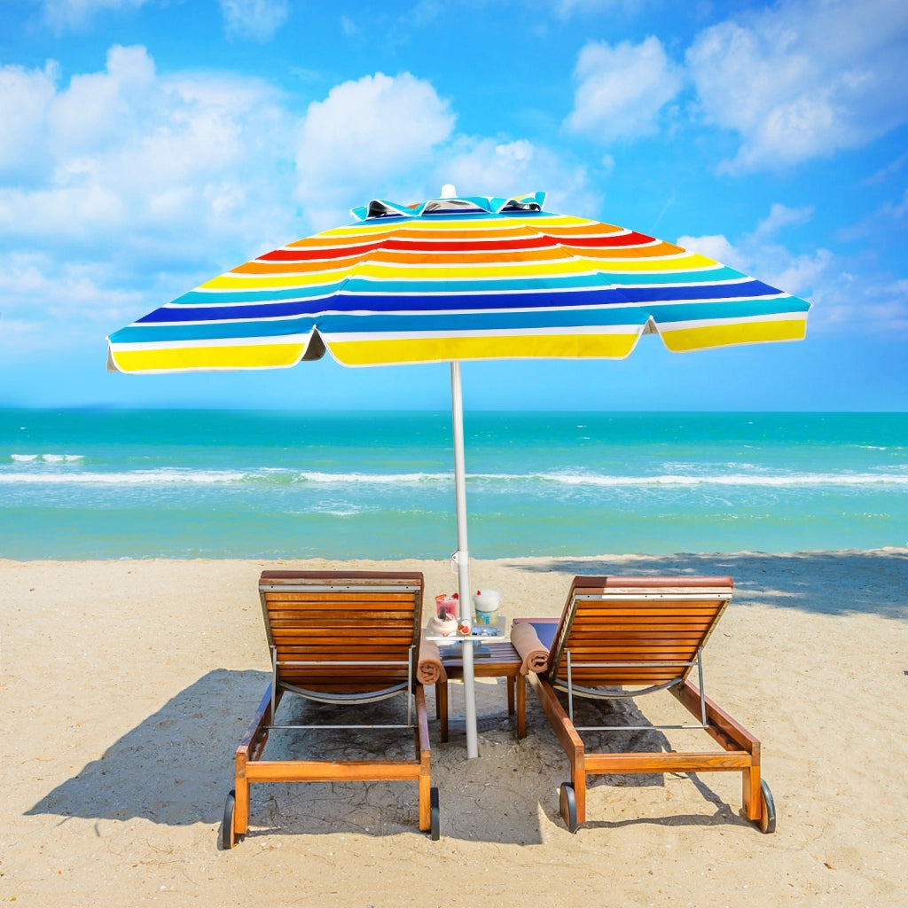 Ombrellone 2,2m da spiaggia con protezione solare UPF50+ inclinato, Ombrellone portatile da esterno Colorato-Ombrelloni