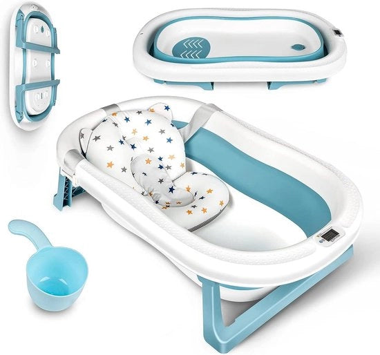 Bagnetto per Bambini Ergonomico Grande con Sedia da Bagno Inclinabile - Bagnetto Antiscivolo Ripiegabile per Neonati - Bacinella per Shampoo (Azzurro)