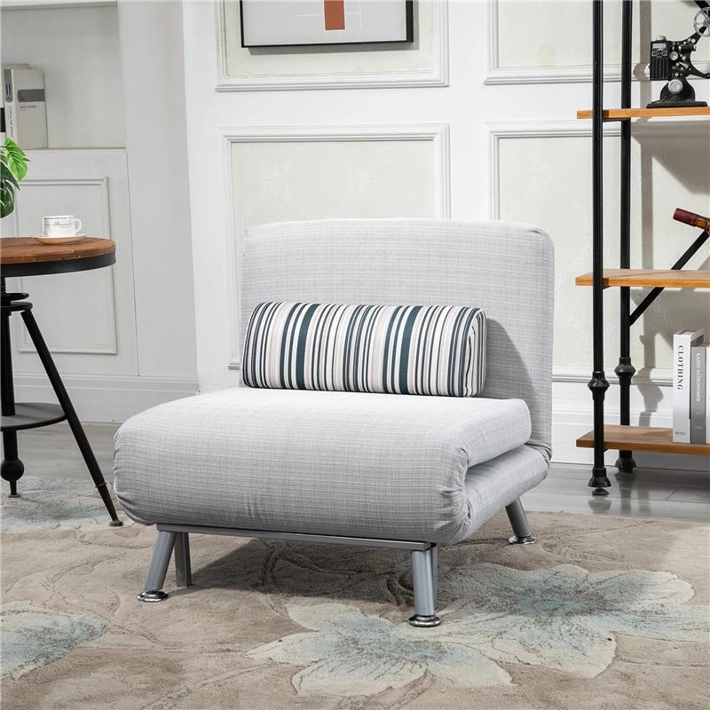 POLTRONA LETTO IN FERRO E COTONE CON CUSCINO A RIGHE 75 X 70 X 75 CM GRIGIO