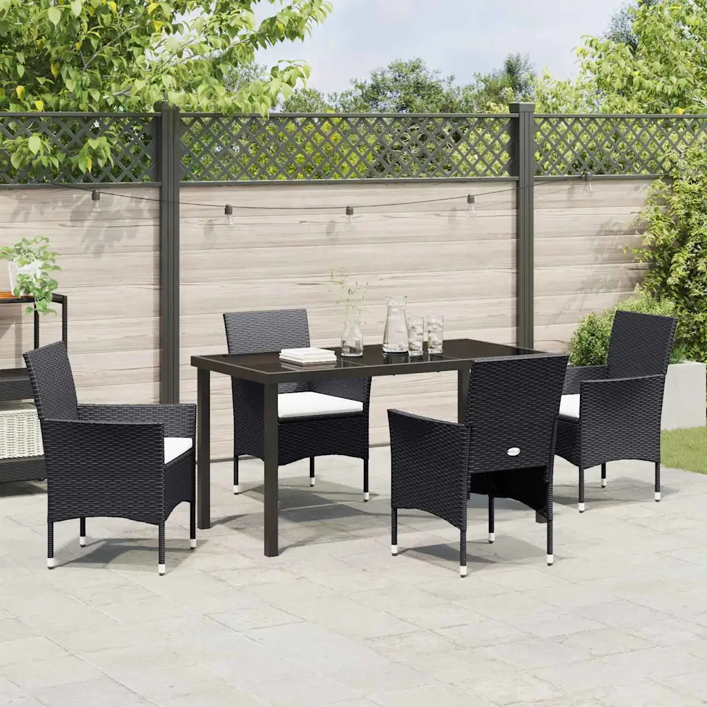 Set da Pranzo per Giardino con cuscino 5 pcs Nero polyrattan 3379725