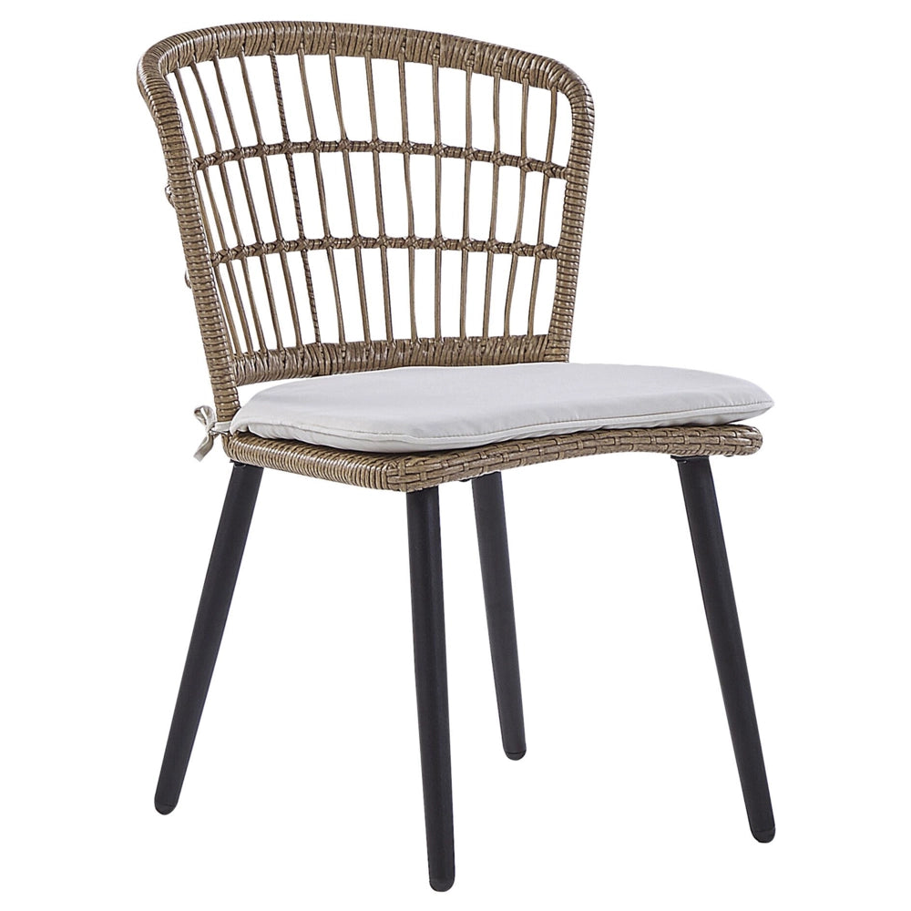 Set da bistrot da 3 pezzi in rattan sintetico marrone con gambe a forcina in metallo Nero piano in vetro