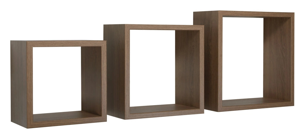 Set 3 Mensole da Parete Cubo in Fibra di Legno Incubo Rovere Tabacco