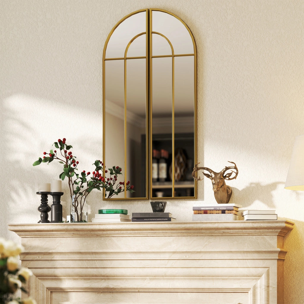 Specchio da Parete con Cornice in Metallo ¨C zephmum ¨C Dorato 30x120 cm