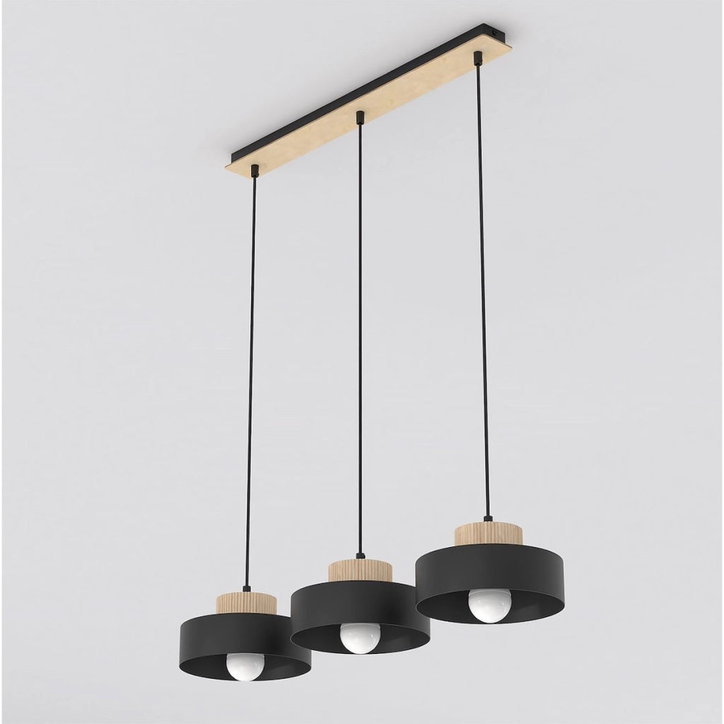 Lampada a sospensione KIVI in acciaio e legno nero
