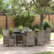 Set da Pranzo da Giardino 7 Pezzi con Cuscini Grigio Rattan PE