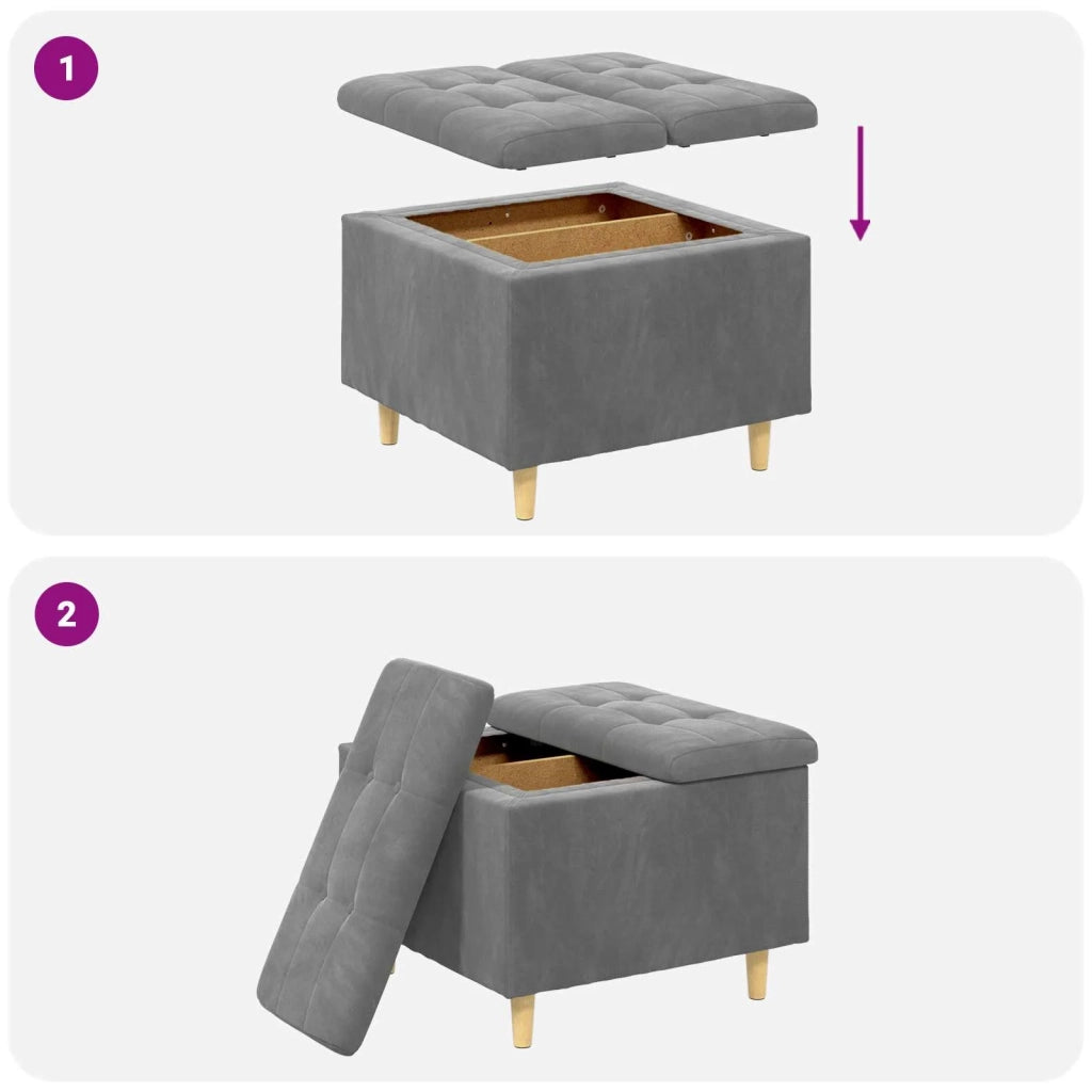 Pouf contenitore Grigio scuro 60 x 60 x 45 cm Velluto
