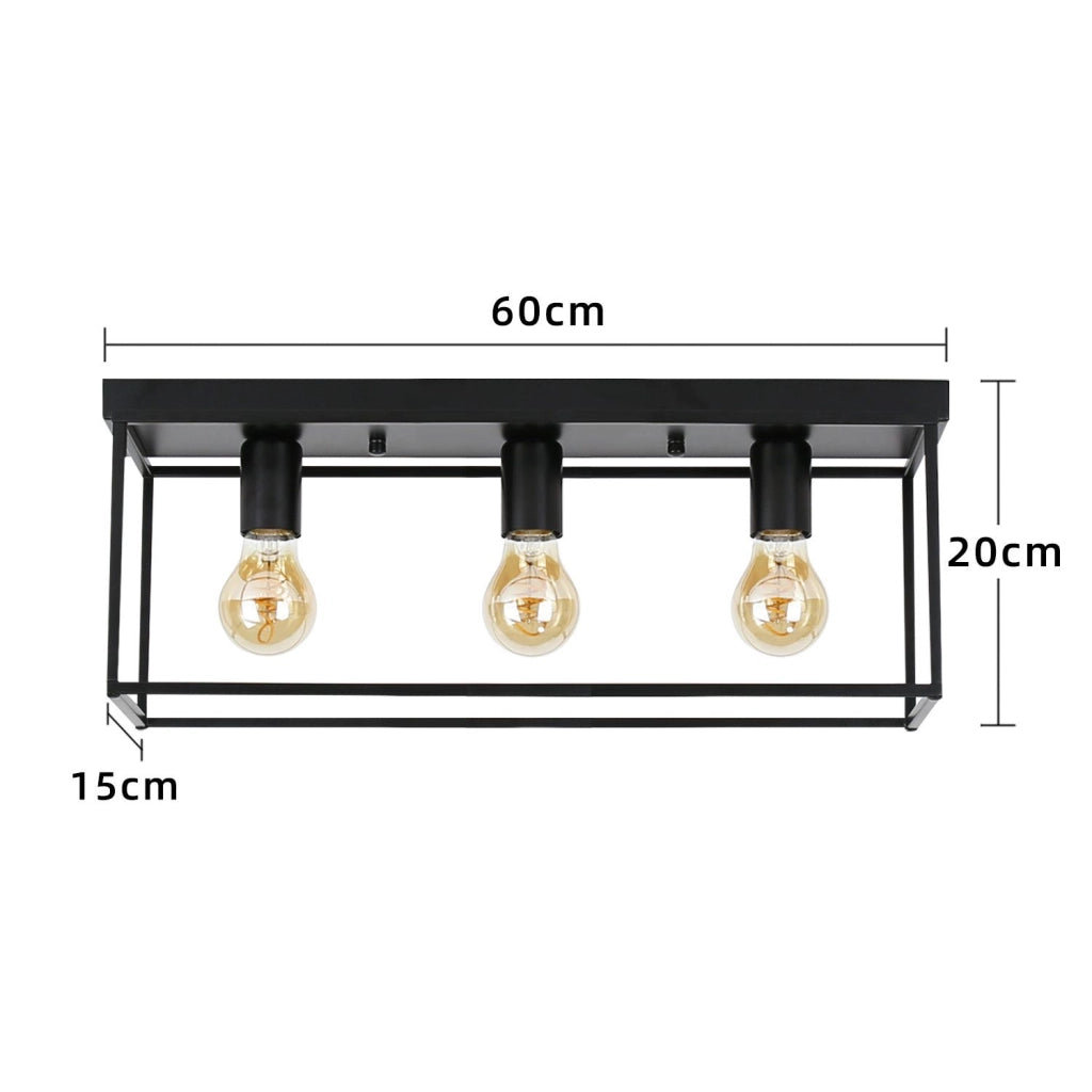 ZMH Lampada da soffitto 3 luci E27 max 25W metallo nero retrò per soggiorno cucina