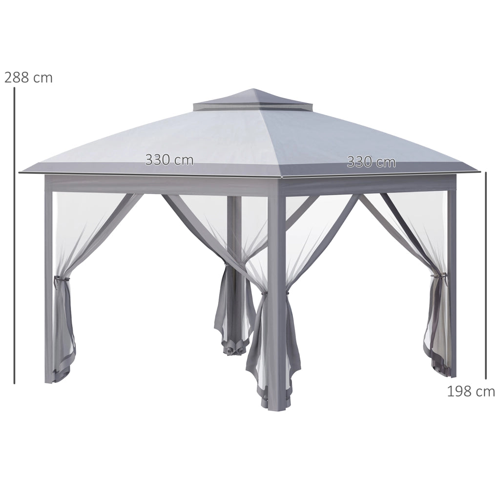 Tenda da Giardino Pop-up 3x3m ¨C zephmum ¨C Grigio con Reti Zippate e Sacchetto