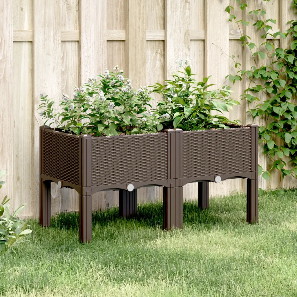 Fioriera | Cassetta per fiori | Vaso da Giardino con Gambe Marrone 80x40x42 cm in PP