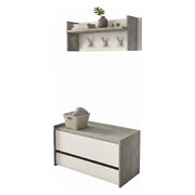 Mobile da ingresso Actinolite, Entratina moderna con appendiabiti, Mobile con scarpiera, Armadietto multifunzione, Cm 50x32h182, Cemento e Bianco