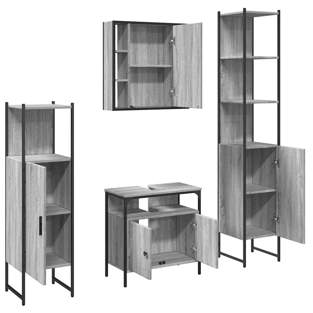 Set Mobili da Bagno 4 pz Grigio Sonoma in Legno Multistrato 3214768