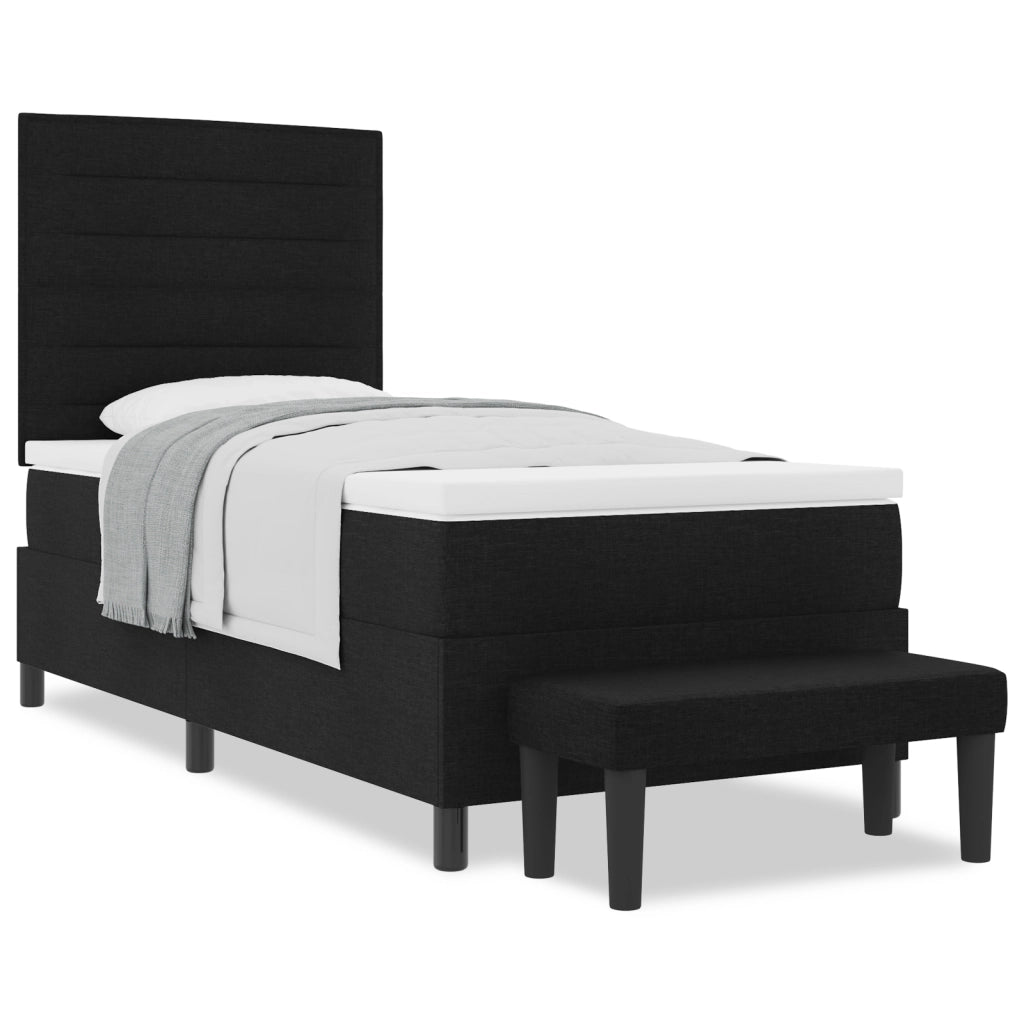 Letto Box Spring con Materasso e Panchina Nero 80x200 cm Tessuto