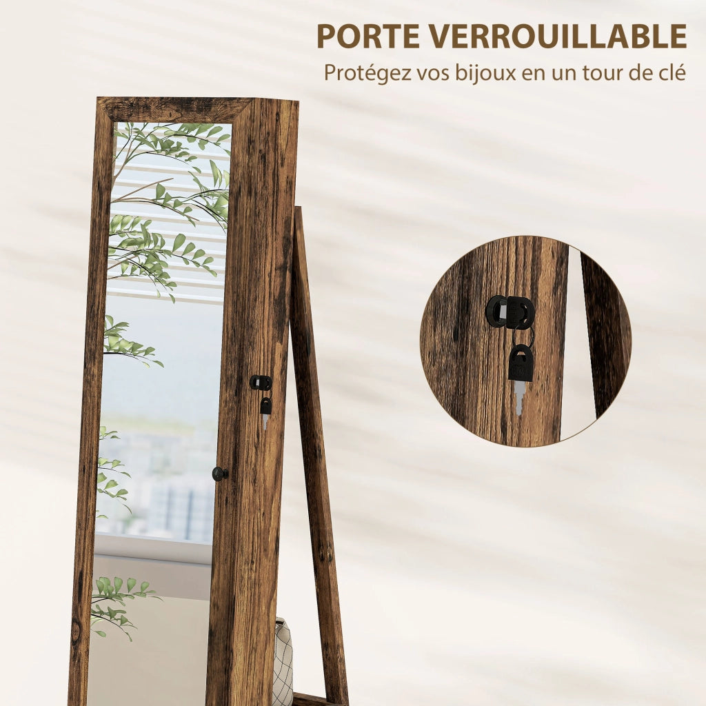 Armadio gioielli scorrevole con specchio ¨C zephmum ¨C marrone rustico 40x20x80