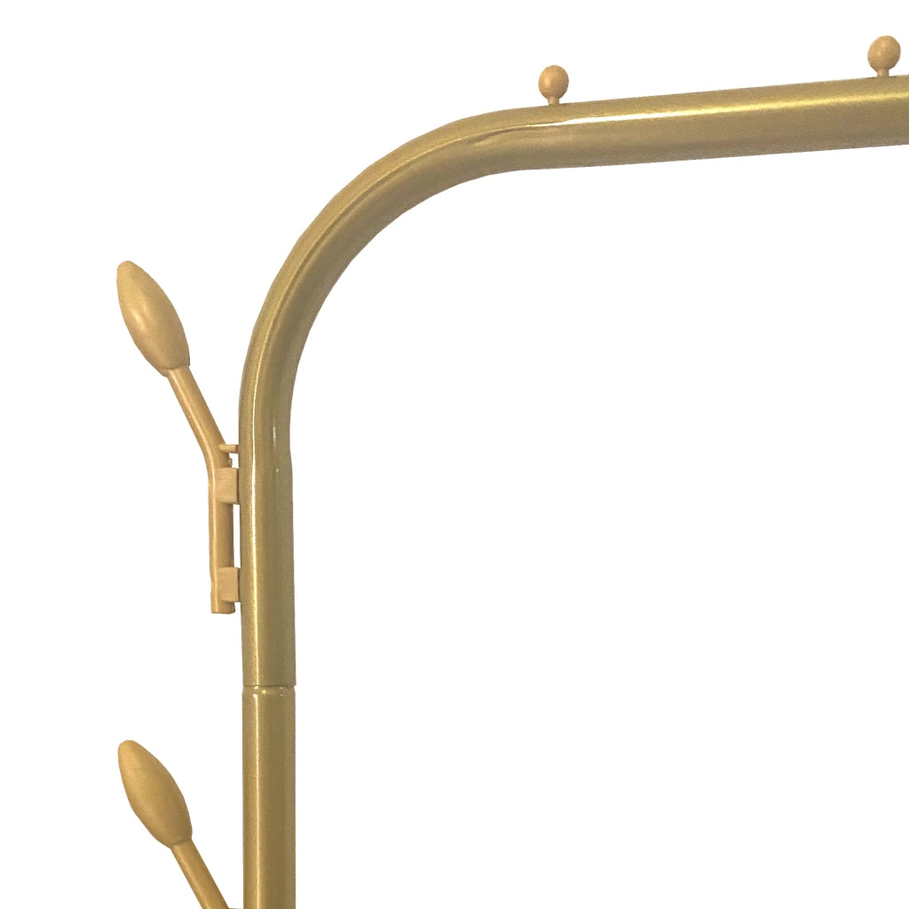 Appendiabiti Donkey Premium Rack a 2 supporti Nyana Home 158x110x39 cm, 1 barra appendiabiti, 8 ganci laterali, 2 ripiani inferiori Oro.