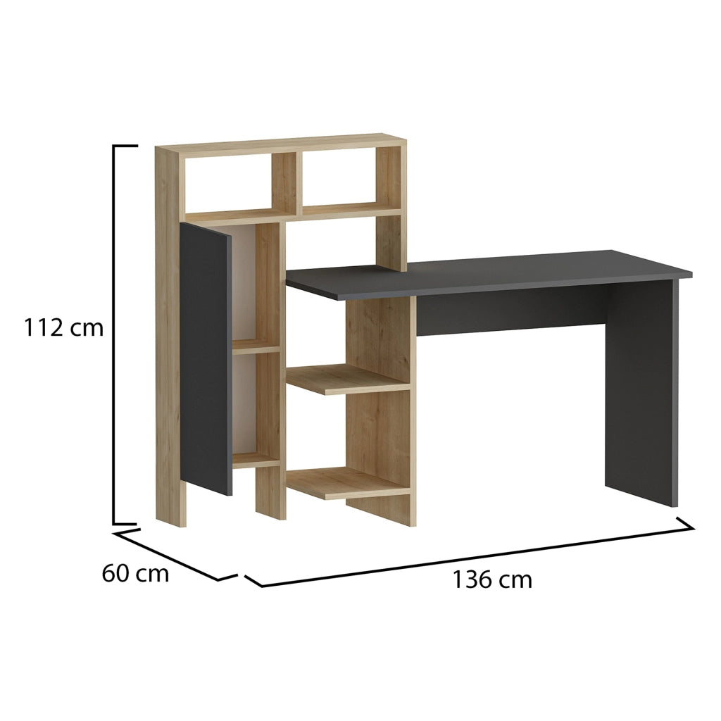 Cremella, Scrivania 6 Ripiani, 136x60x112h cm Nero Antracite