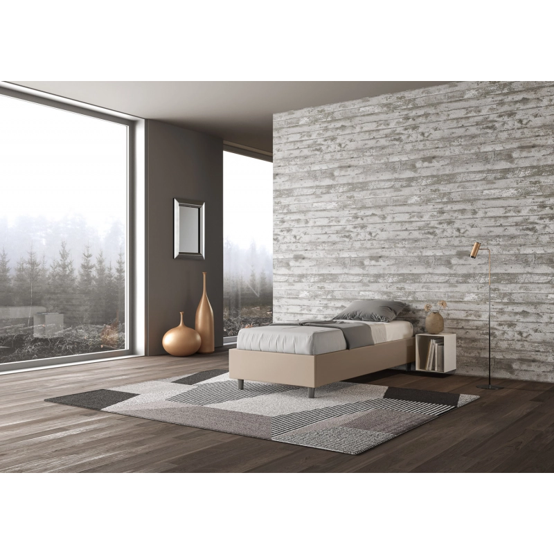 Letto Sommier imbottito Singolo 80x210 cm Azelia - Similpelle,Senza rete,Tortora