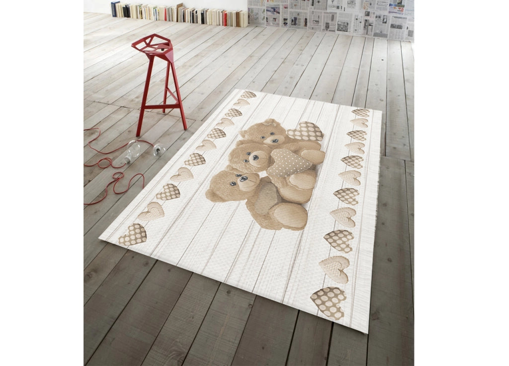 Tappeto Antiscivolo In Stampa Digitale Linea Pensieri Delicati Dis. New Orsetti - 152x230 - Beige