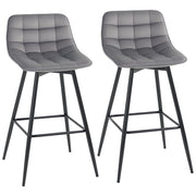 Set 2 Sgabelli Alti in Stile Nordico con Schienale e Poggiapiedi, Sgabelli con Schienale in Tessuto Effetto Velluto e Metallo, 45x47x88 cm, Grigio