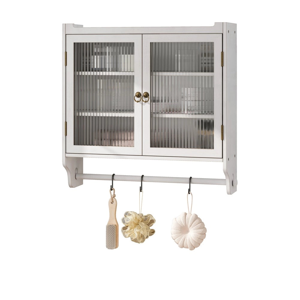 Armadietto da Bagno con Ante in Vetro e Portasciugamani ¨C MINIMAL ¨C Bianco, 3 Ripiani, 60 cm