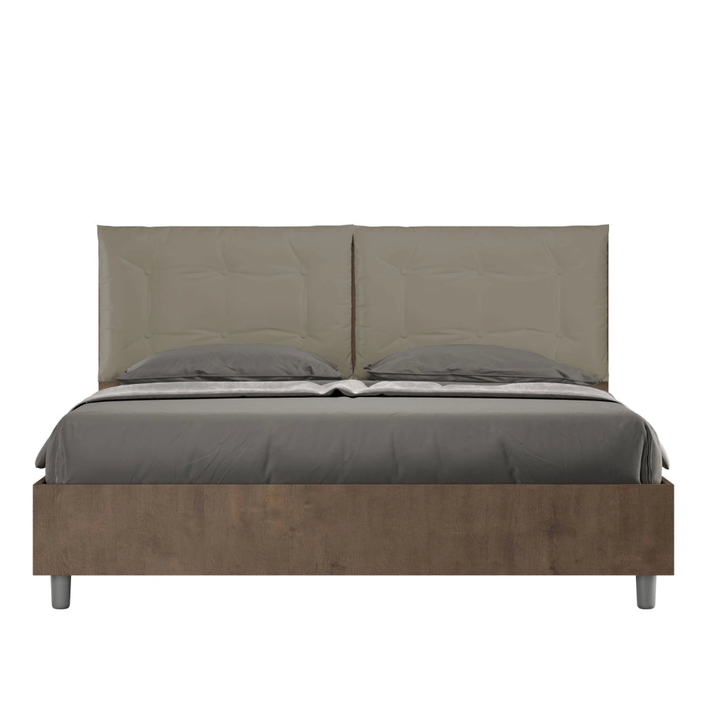 Letto matrimoniale senza rete 160x190 bianco frassino cuscini similpelle cappuccino Egos Annalisa