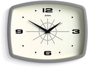 Orologio da Parete a Pellicola | Design Retro Quadrato | 25 cm | Grigio | Stile Mid-Century per la Cucina, Salotto o Ufficio
