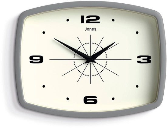 Orologio da Parete a Pellicola | Design Retro Quadrato | 25 cm | Grigio | Stile Mid-Century per la Cucina, Salotto o Ufficio