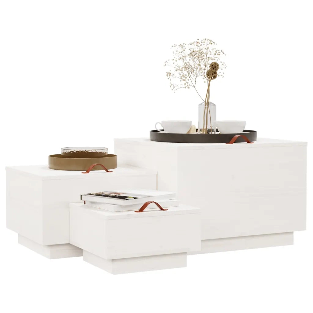 Contenitori con Coperchi 3 pz Bianchi in Legno Massello di Pino 818246