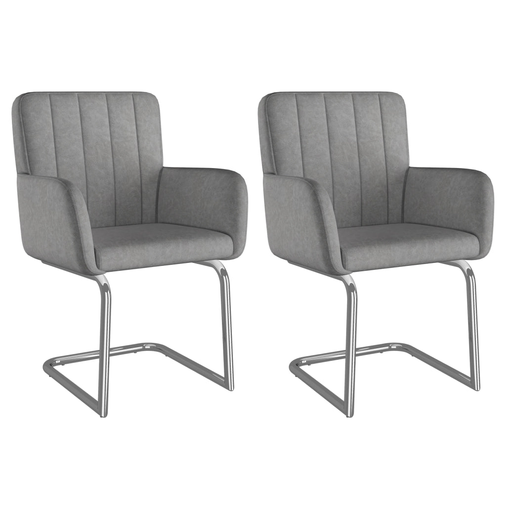 Set di 2 sedie da pranzo moderne in similpelle grigia con struttura metallica a Z