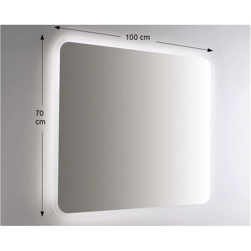 Specchio da Parete Retroilluminato a LED 100X70 spessore 4 mm,cm con Angoli Arrotondati 7mm