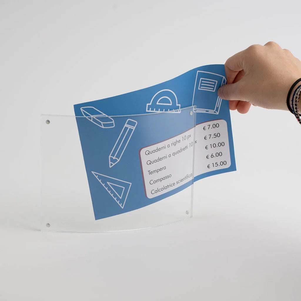 Porta avvisi da banco magnetico profilo curvo Monofacciale Orizzontale - A4 orizzontale