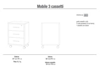 Cassettiera 3 Cassetti con Ruote 51x71x41 cm Noce Stelvio/Ossido Bianco