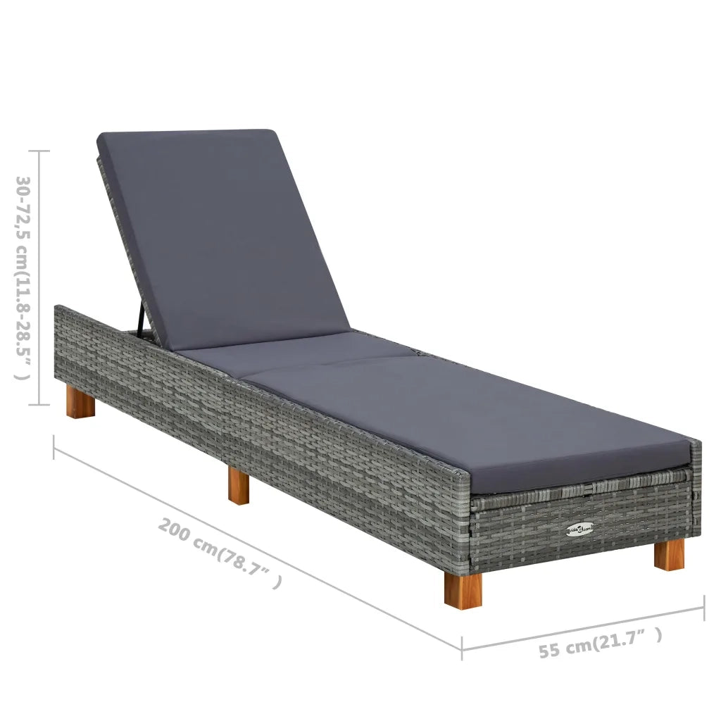 Lettino Prendisole con Cuscino in Polyrattan Grigio cod mxl 23076